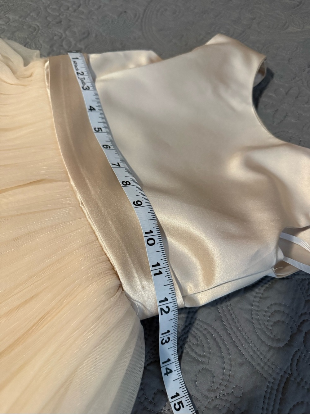 David's Bridal Champagne Satin & Tulle Bow-Back Girls Dress - Picture 4 of 7